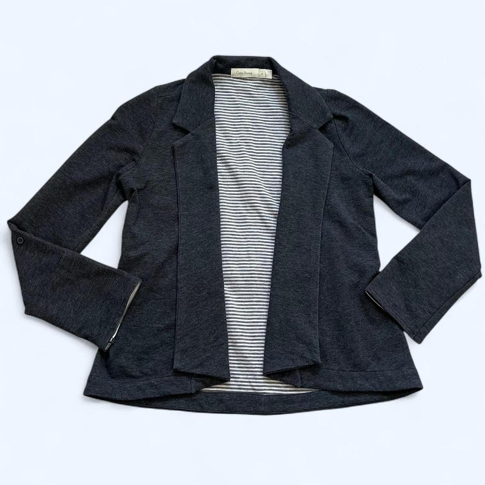 Costa Blanca Size 6 Small Gray White Striped Roll Tab Long Sleeve Blazer Jacket